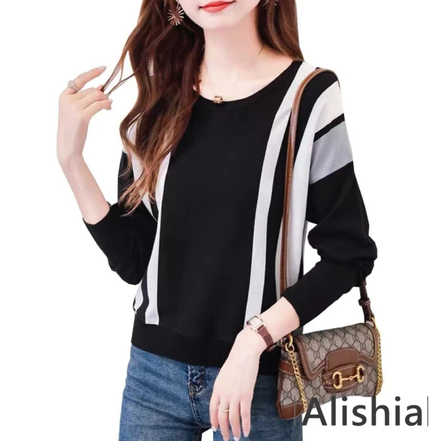 【Alishia】經典輕薄撞色條紋寬鬆時尚生活上衣 S-XL(現+預  白 / 黑)