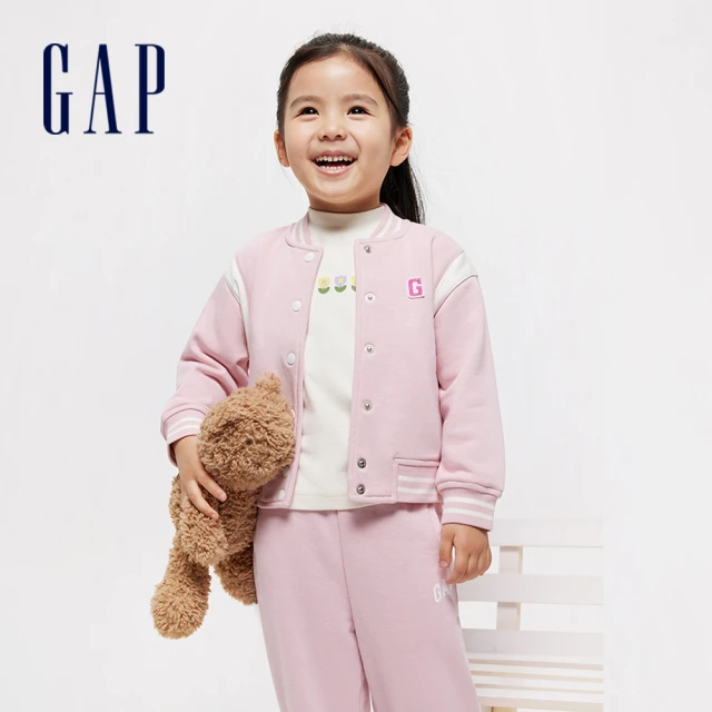 GAP 女幼童裝 Logo小熊印花立領棒球外套-粉紅色(890468)