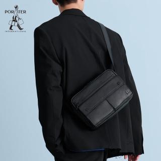 【PORTER INTERNATIONAL】輕霧復古ASHER雙層斜背包-M(黑)