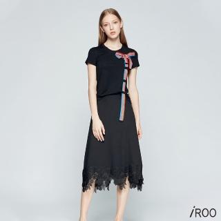 【iROO】飄逸雪紡蕾絲長裙