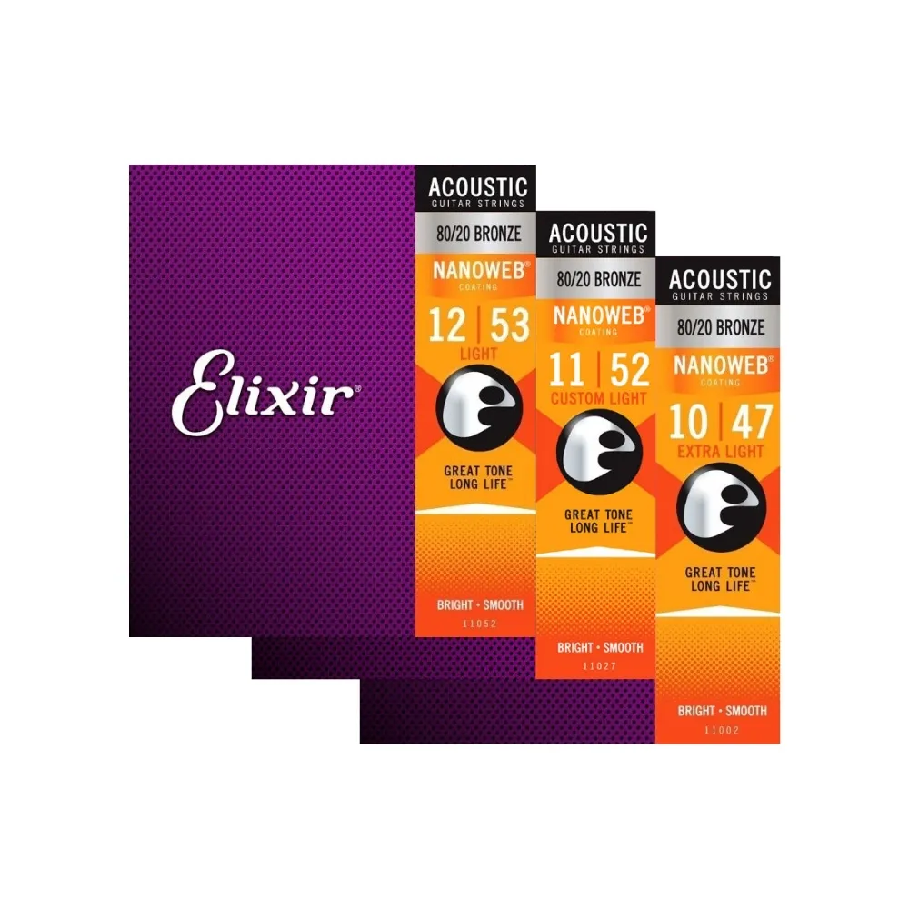【ELIXIR】黃銅木吉他薄膜包覆弦／三種弦徑規格／11002 11027 11052(原廠公司貨 美國製造 品質保證)