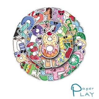 【Paper Play】創意多用途防水貼紙-趣味可愛塗鴉卡通數字 50枚入(防水貼紙 行李箱貼紙 手機貼紙 水壺貼紙)
