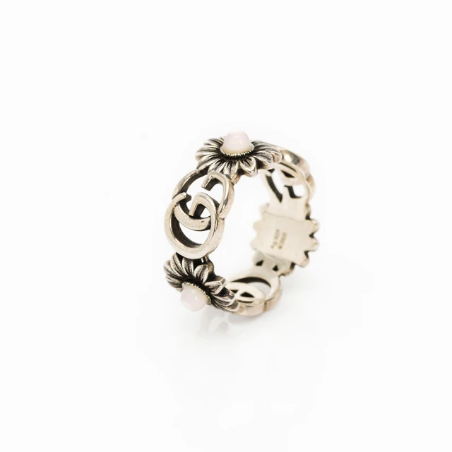 GUCCI 古馳GUCCI 古馳 Marmont 925純銀珍珠小雛菊花朵造型戒指(#12碼)