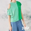 【IGD 英格麗】速達-網路獨賣款-挖肩不對稱條紋上衣(綠色)