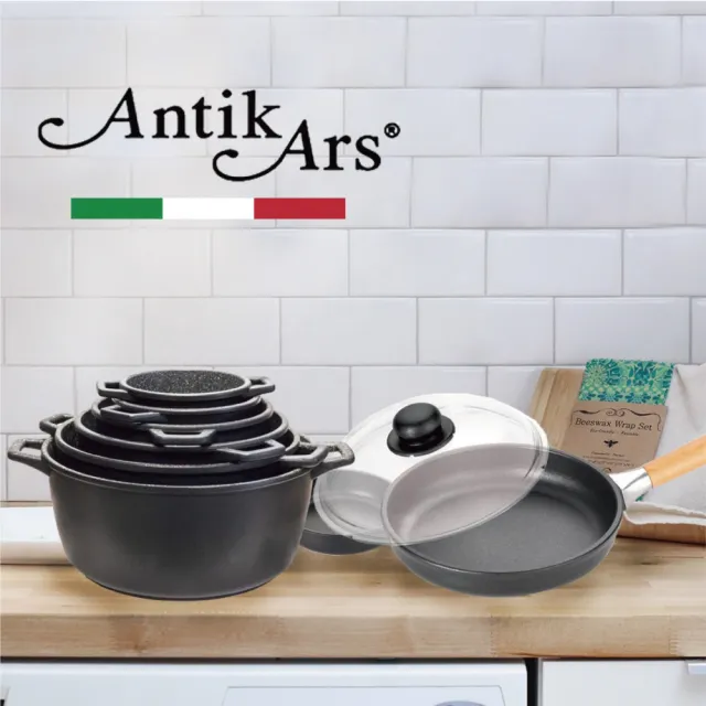 【AntikArs】經典可拆原木手柄 不沾鍋平底深鍋28cm(義大利製 贈法國製Pyrex耐熱玻璃鍋蓋 不沾鍋)