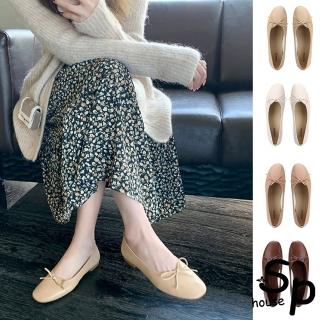 【Sp house】純色蝴蝶結圓頭羊皮淑女娃娃鞋(6色可選)