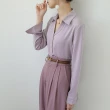 【MsMore】長袖春日襯衫法式絲質短版上衣#120856(卡其/紫)