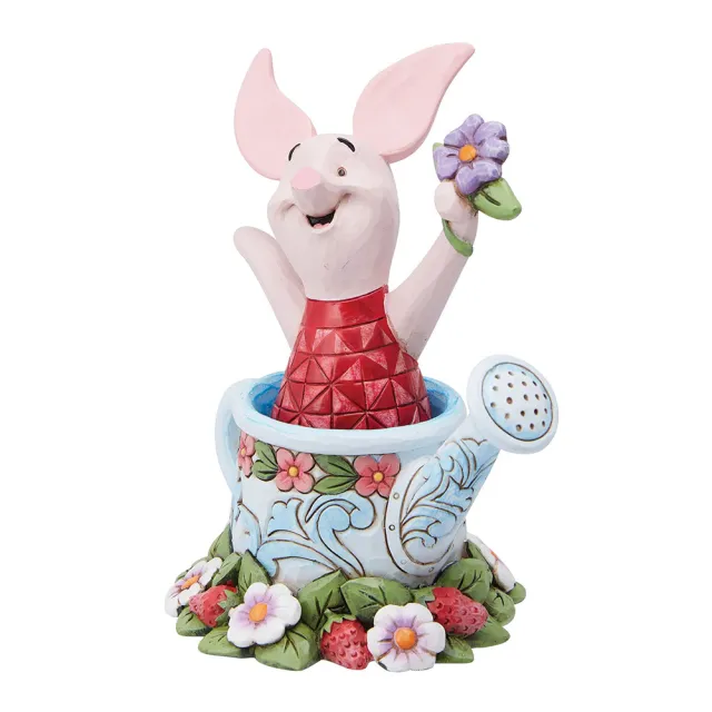 【Enesco】精品家飾 Disney 迪士尼 小熊維尼 小豬待在澆水壺上塑像居家擺飾