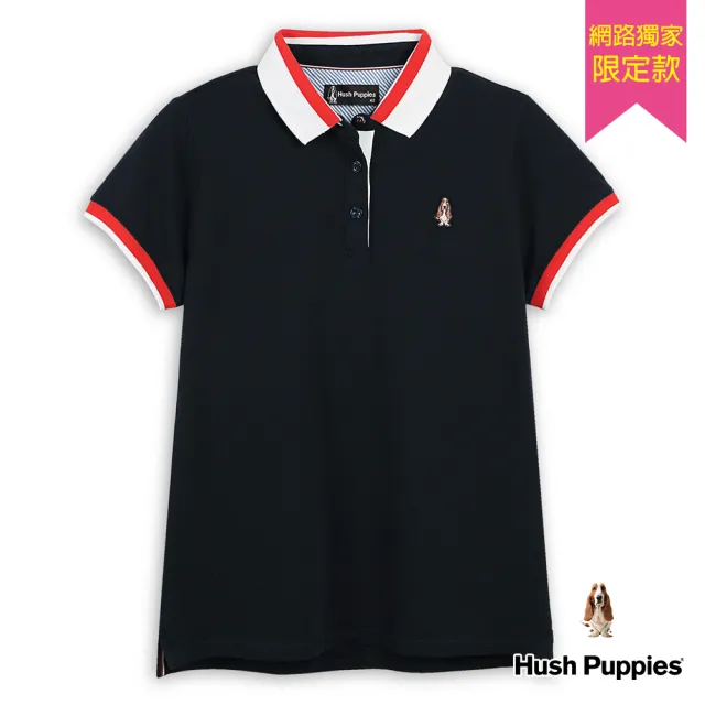 【Hush Puppies】女裝 POLO衫 經典配色刺繡狗POLO衫(丈青 / 43201901)