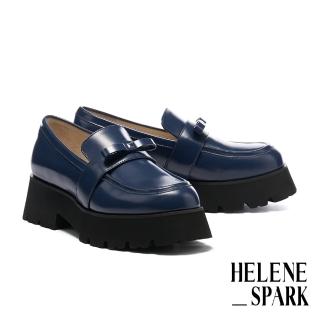 【HELENE SPARK】復古知性蝴蝶結全真皮樂福厚底鞋(藍)