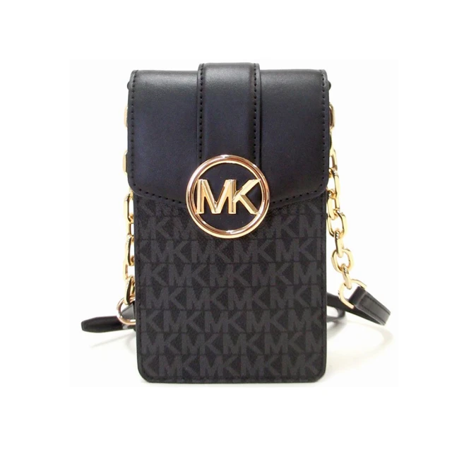 Michael KorsMichael Kors CARMEN系列黑灰MK LOGO斜背手機包(35S2GNMC5B-BLACK)