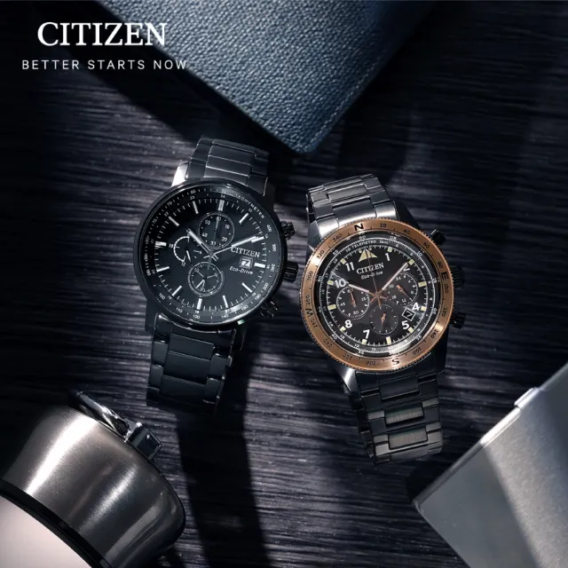 【CITIZEN 星辰】推薦款 紳士光動能 三眼計時腕錶 石英錶-黑x金(CA4556-89E)