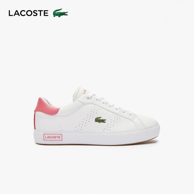 LACOSTE 女鞋-Powercourt 2.0 撞色皮革休閒鞋(白/粉色)