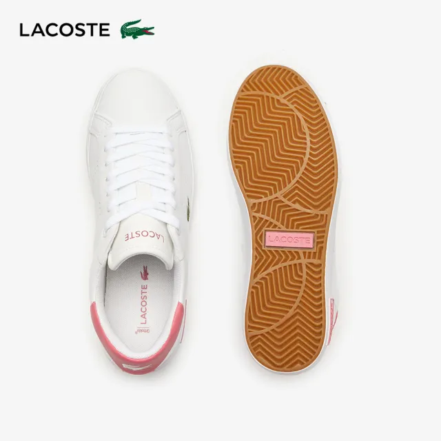 【LACOSTE】女鞋-Powercourt 2.0 撞色皮革休閒鞋(白/粉色)