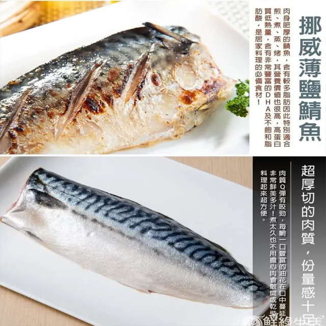 【鮮綠生活】嚴選挪威極厚薄鹽鯖魚片(無紙板淨重165g±10%/包 共10包)