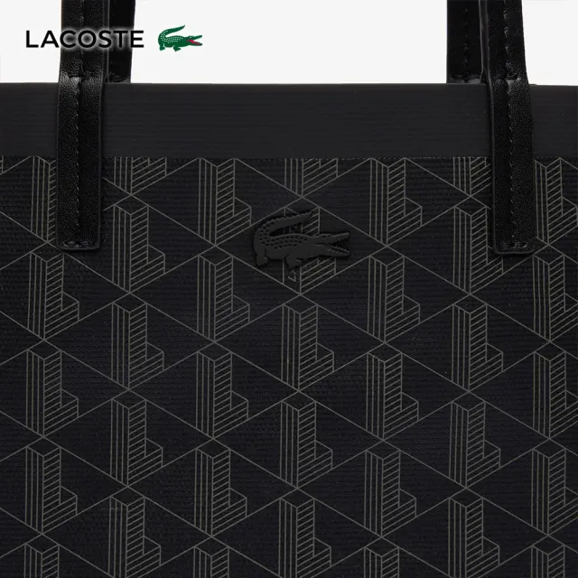【LACOSTE】包款-印花塗層帆布小包(黑色)