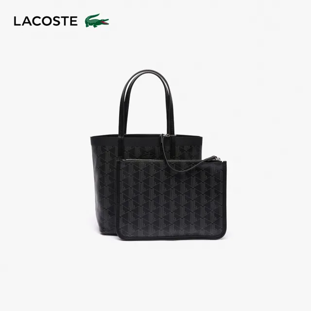 【LACOSTE】包款-印花塗層帆布小包(黑色)