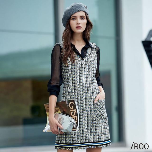 【iROO】高雅格紋經典時尚無袖洋裝