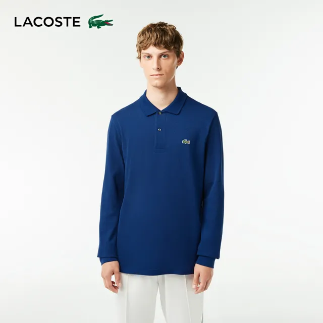 【LACOSTE】男裝-經典L1312長袖Polo衫(藍色)