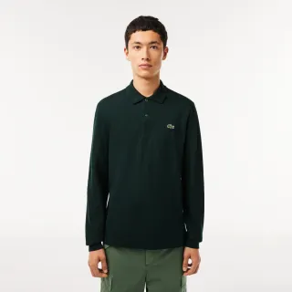 【LACOSTE】男裝-經典L1312長袖Polo衫(墨綠色)