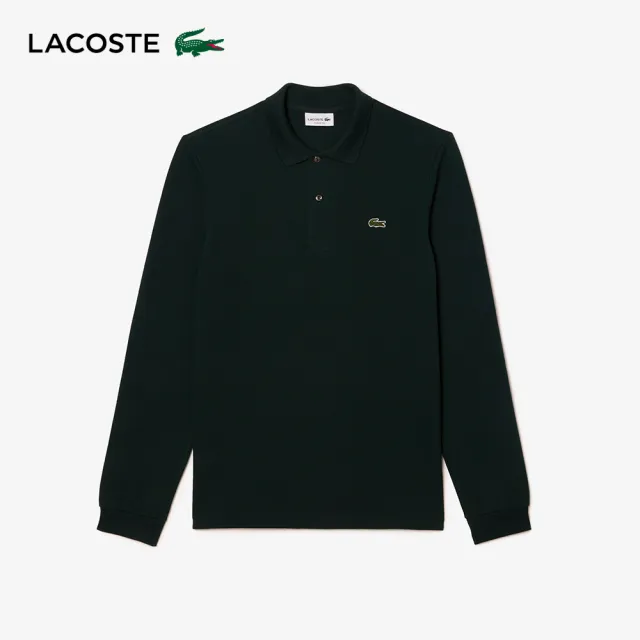 【LACOSTE】男裝-經典L1312長袖Polo衫(墨綠色)