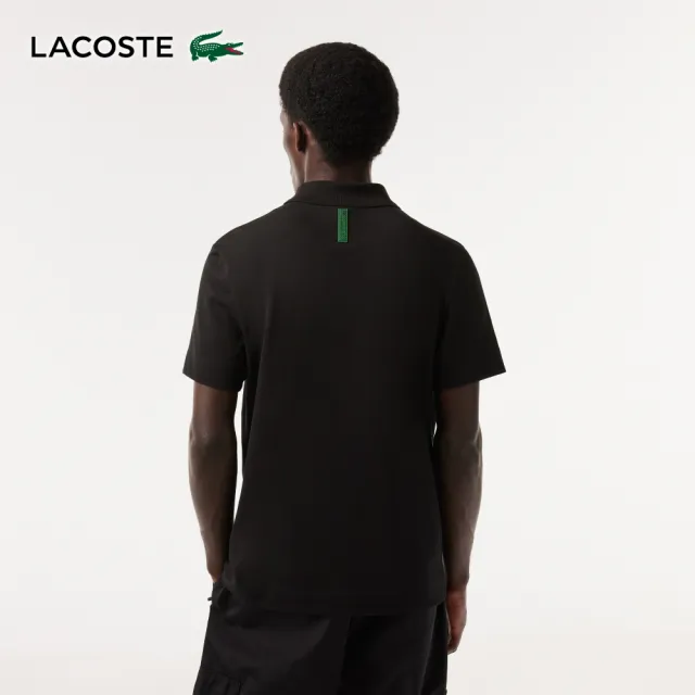 【LACOSTE】男裝-修身輕盈透氣短袖Polo衫(黑色)