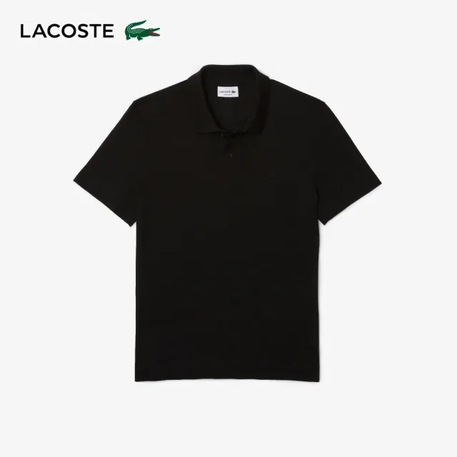 【LACOSTE】男裝-修身輕盈透氣短袖Polo衫(黑色)