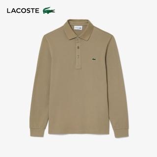 【LACOSTE】男裝-經典修身長袖Polo衫(卡其色)