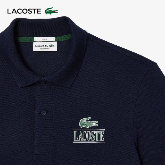 【LACOSTE】中性款-合身印花網眼布短袖Polo衫(藍色)