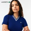 【LACOSTE】女裝-修身款V領彈性短袖Polo衫(藍色)
