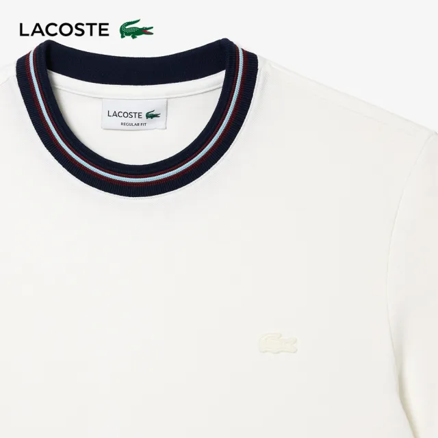 【LACOSTE】男裝-配色皮克領T恤(米白色)