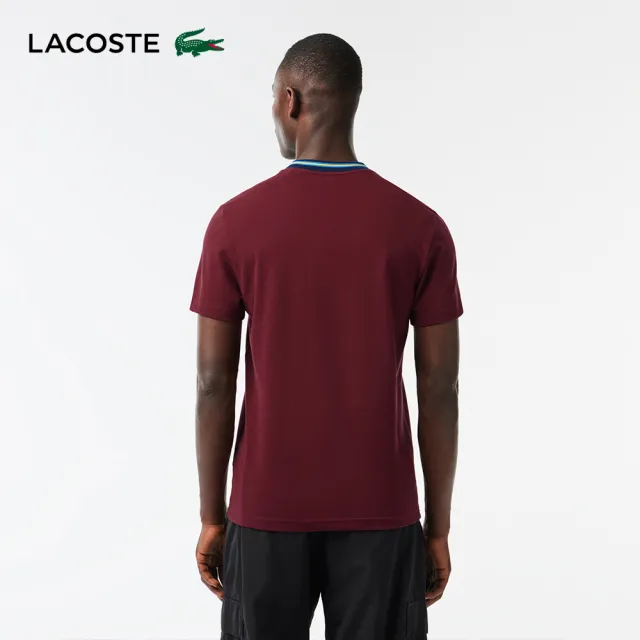 【LACOSTE】男裝-配色皮克領T恤(棗紅色)