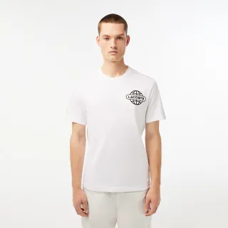 【LACOSTE】男裝-雙面文字logo印花厚磅純棉短袖T恤(白色)