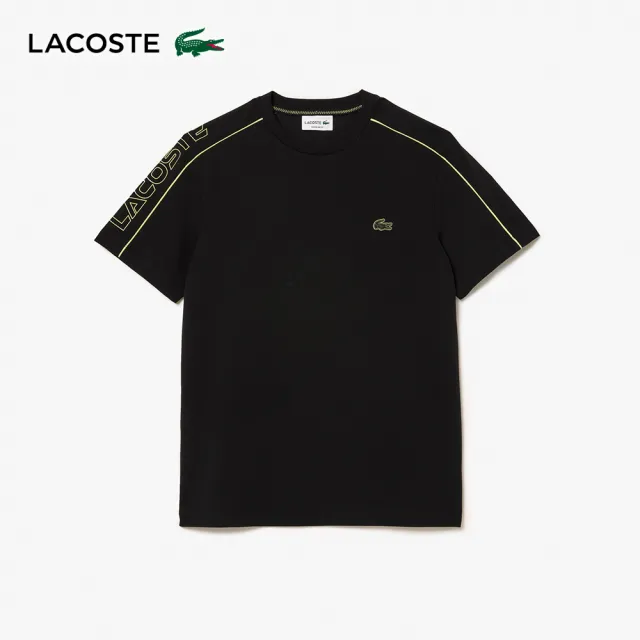 【LACOSTE】男裝對比色Logo短袖T恤(黑色)