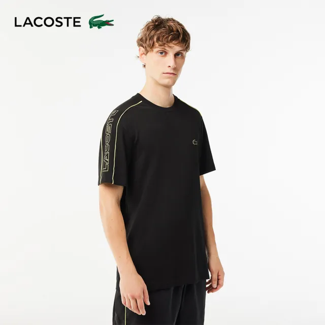 【LACOSTE】男裝對比色Logo短袖T恤(黑色)