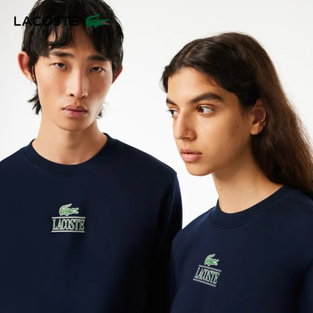 【LACOSTE】中性款-經典立體印花運動衛衣(藍色)