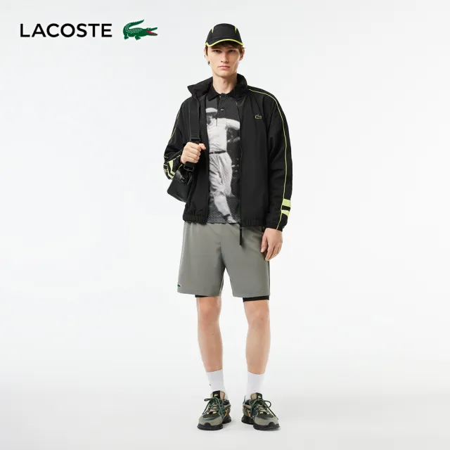 【LACOSTE】男裝-拉鍊撞色連帽夾克(黑色)