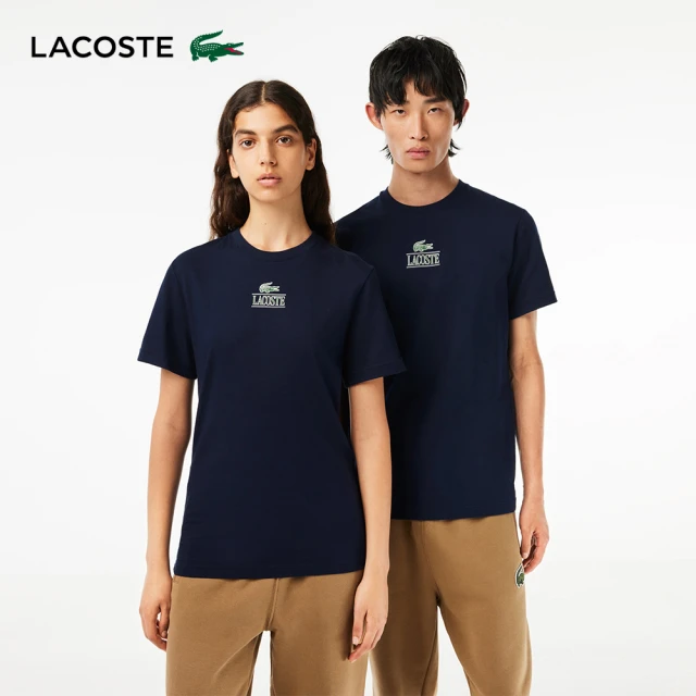 LACOSTE 中性-鱷魚LOGO印花棉質短袖T恤(海軍藍)