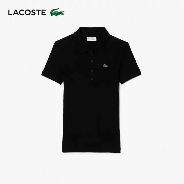 【LACOSTE】女裝-L.12.D 修身羅紋棉質短袖Polo衫(黑色)