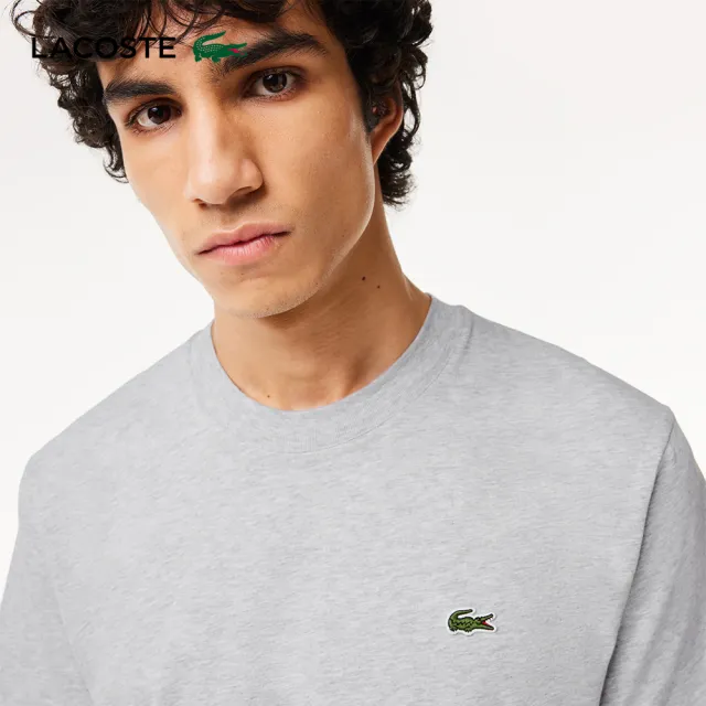 【LACOSTE】男裝-經典版型logo棉質短袖T恤(花紗灰)