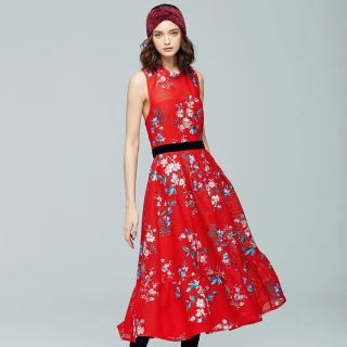 【iROO】古典氣質女人花卉刺繡洋裝