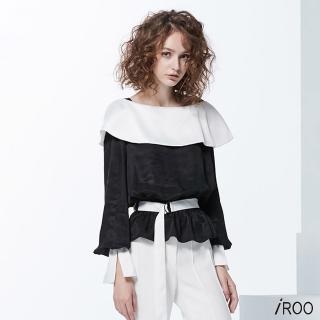 【iROO】翻領綁帶經典設計長袖上衣