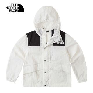 【The North Face 官方旗艦】北面兒童白色UPF防曬休閒連帽外套｜899BLA9(抗UV)