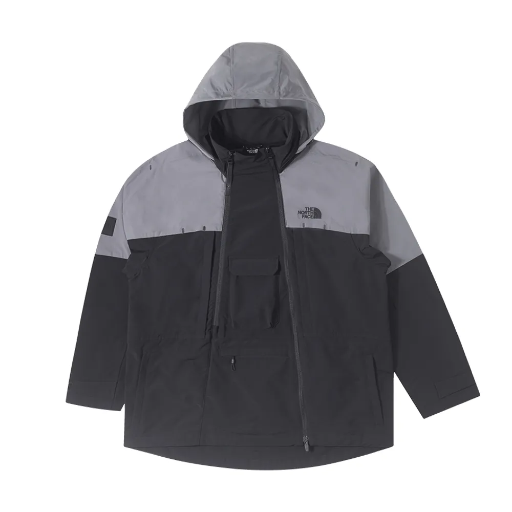 【The North Face 官方旗艦】北面UE男款灰色防風DWR防潑水可收納連帽外套｜8857WOO