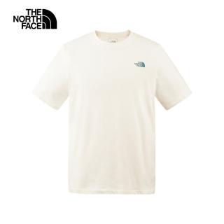 【The North Face 官方旗艦】北面男款米色吸濕排汗大尺寸LOGO休閒短袖T恤｜88GSQLI(排汗衫)