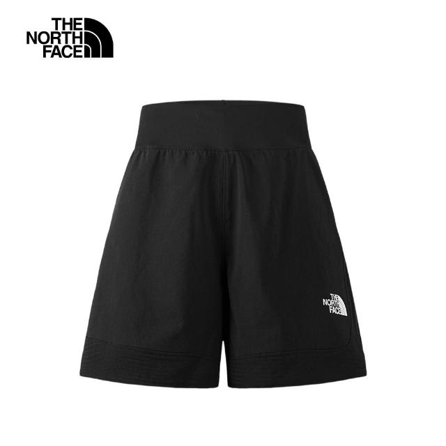 【The North Face 官方旗艦】北面女款黑色DWR防潑水舒適彈力褲腰休閒短褲｜83TXJK3