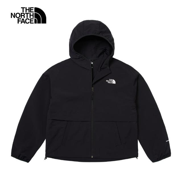 【The North Face 官方旗艦】北面女款黑色DWR防潑水連帽防風外套｜83T9JK3