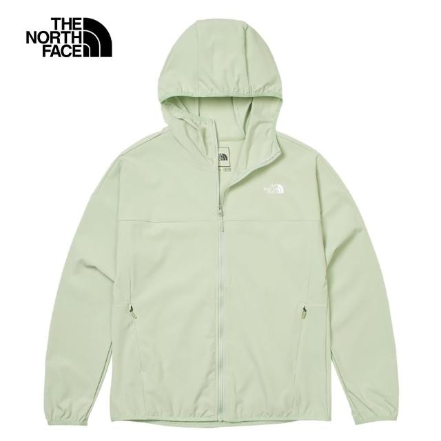 【The North Face 官方旗艦】北面女款綠色DWR防潑水防曬連帽防風外套｜7WCPI0G(抗UV)