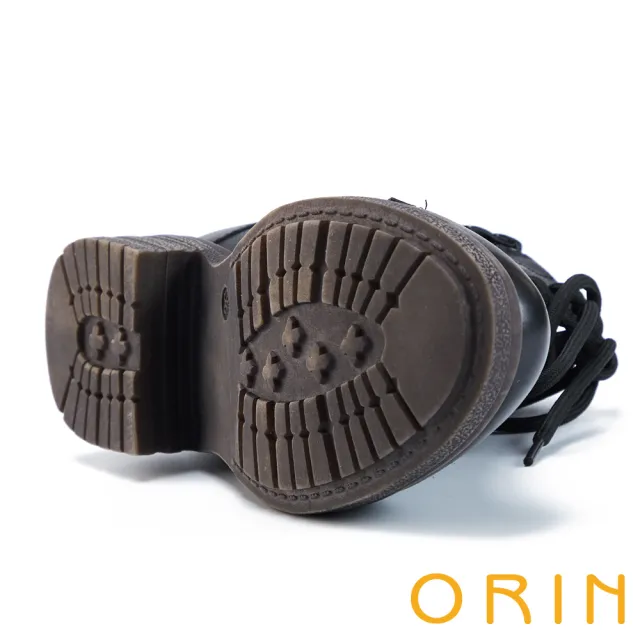 【ORIN】蠟感牛皮率性綁帶粗跟短靴(黑色)
