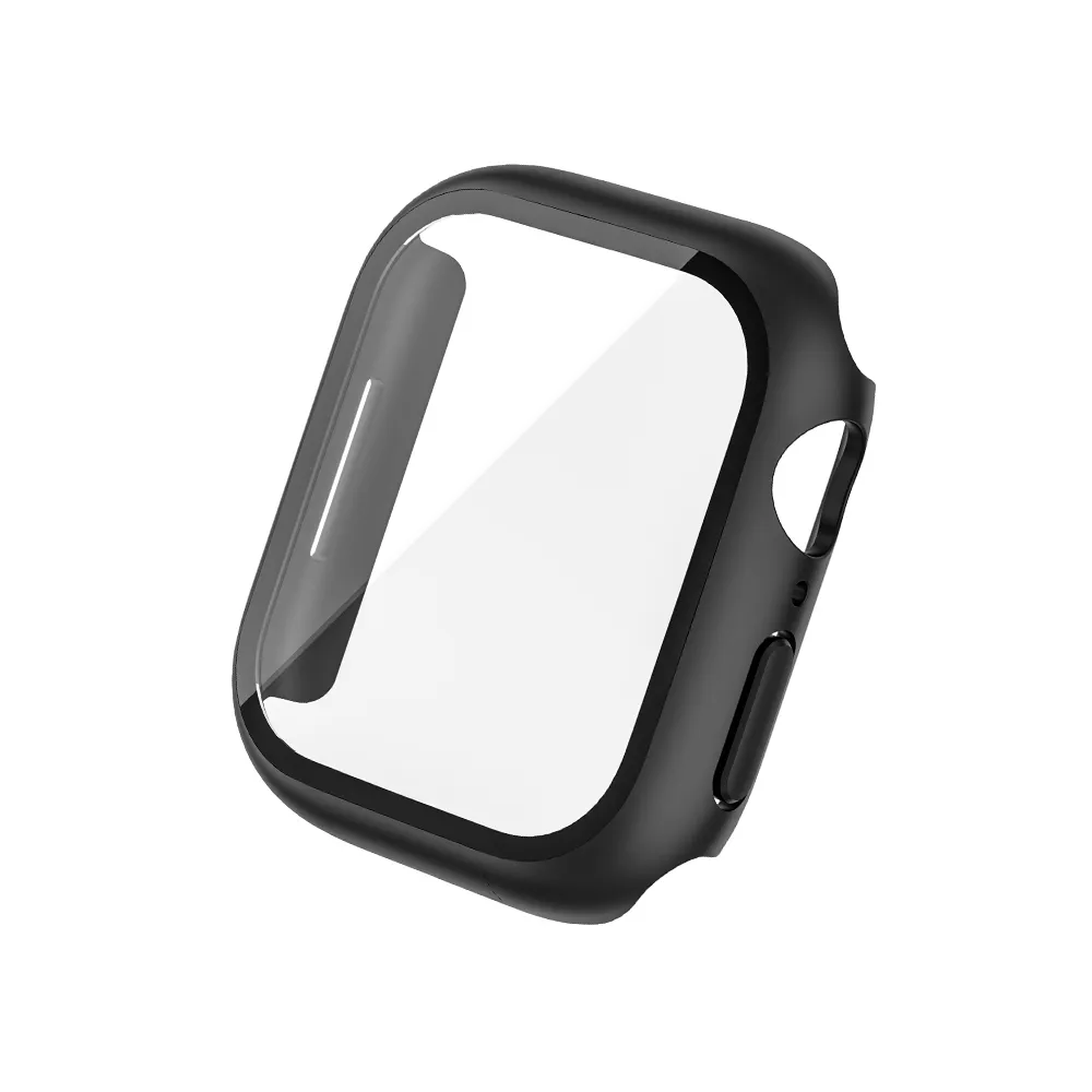 【General】Apple Watch 保護殼 9/8/7/6/5/4/3/2/1 簡約輕薄防撞防摔 鋼化玻璃二合一 手錶保護殼(暗夜黑)